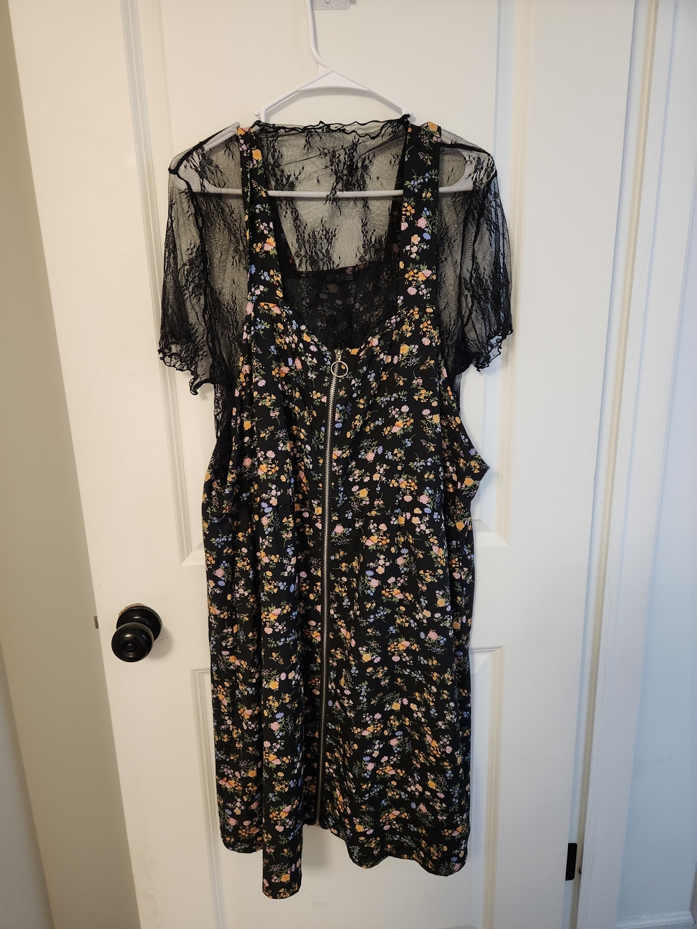 BloomChic Black Floral Midi Dress with Pink and Yellow Accents